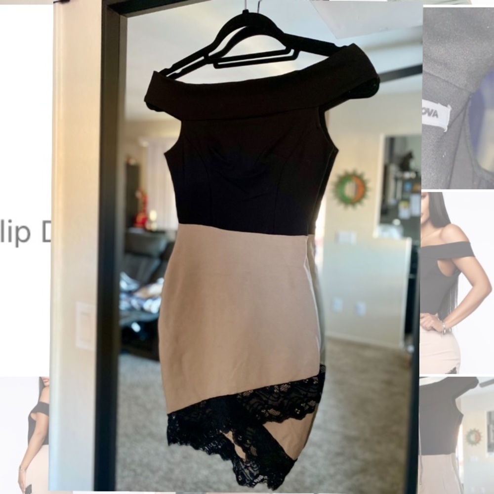 Fall For Your Type Dress - Beige/Black
